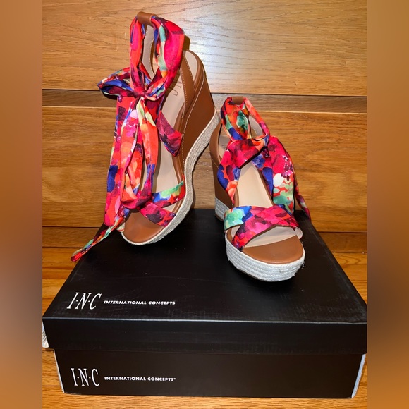 INC International Concepts Shoes - Beautiful INC floral ribbon wedges